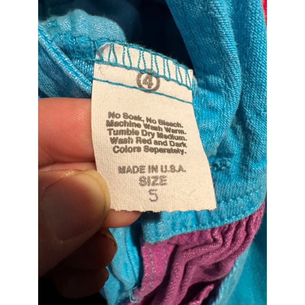 OshKosh B'gosh Vintage 90s Blue Purple Overall Dress Bird Patch Girls Size 5 USA